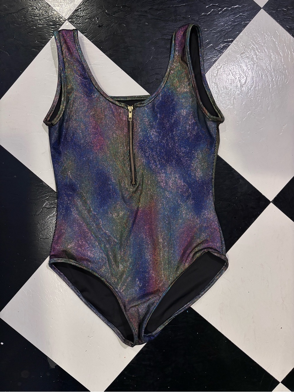 iHeartRaves Iridescent Multicolor Shimmer Zip-Front Bodysuit
